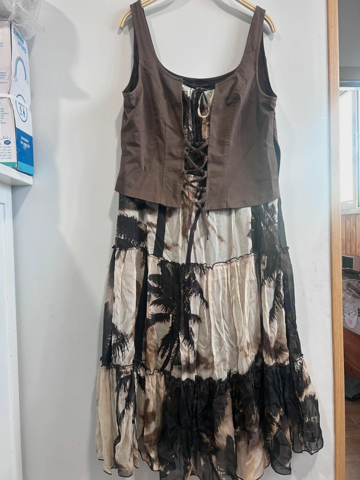 Vestido Javier Simorra Talla 46 Marrón Palmeras