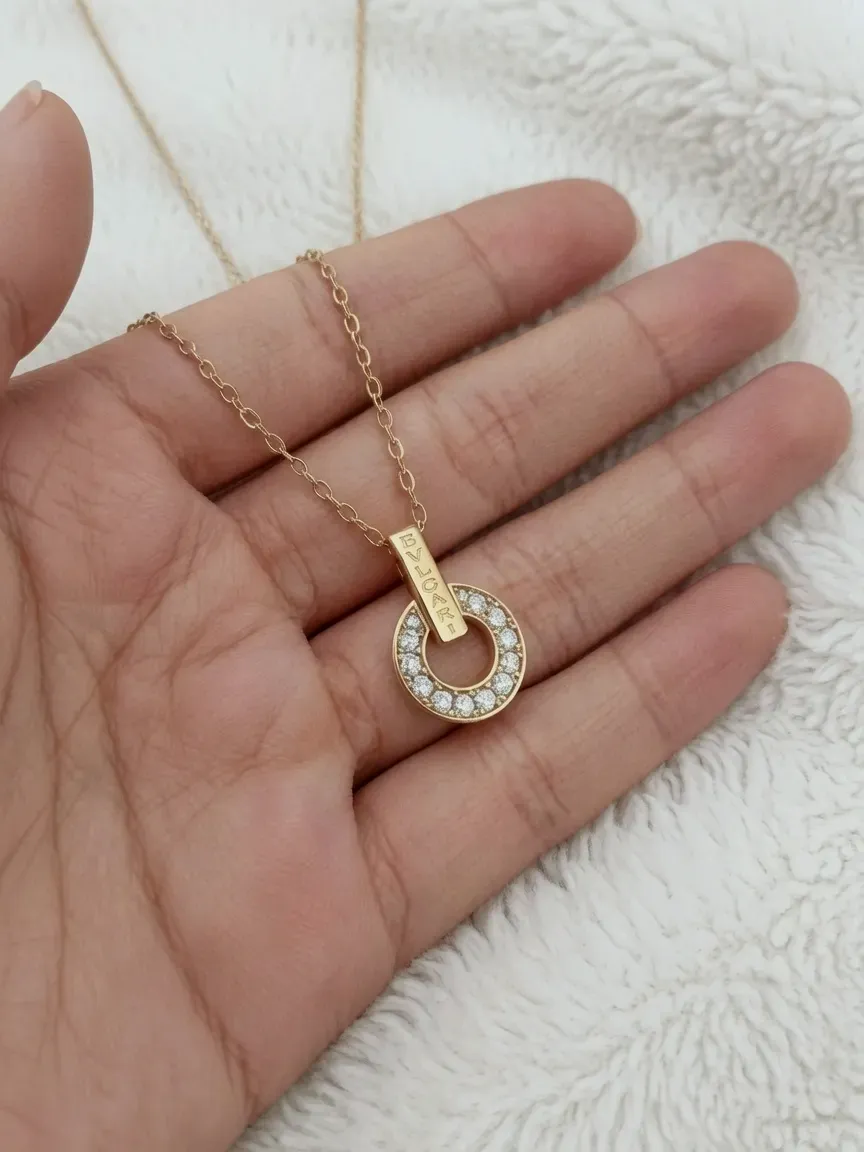 Collier pendentif cercle strass or rose – bvlgard – or rose – taille Taille unique 2