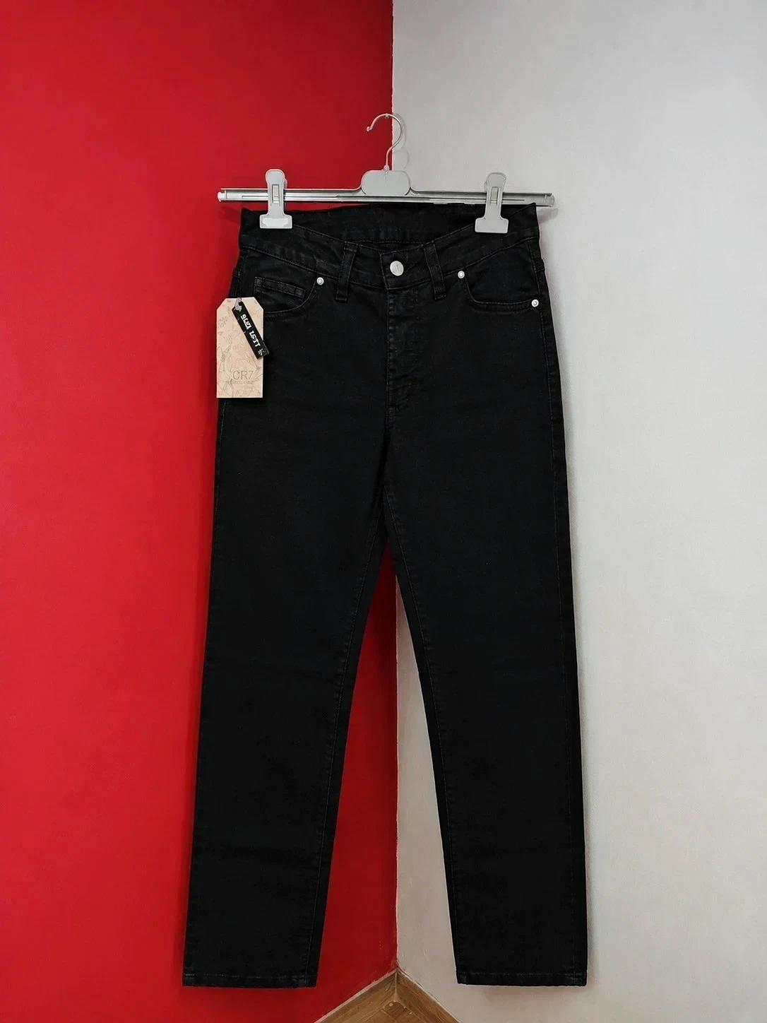 🌺 Cómodo pantalón pitillo negro de algodón y licra, talla 38