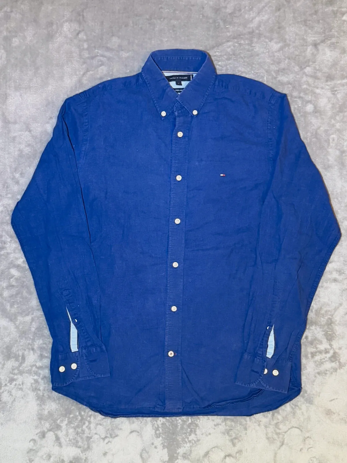 Chemise à manches longues - Tommy Hilfiger - Bleu marine - Taille S - logo brodé - Cotton et lin – Tommy Hilfiger – taille S 2