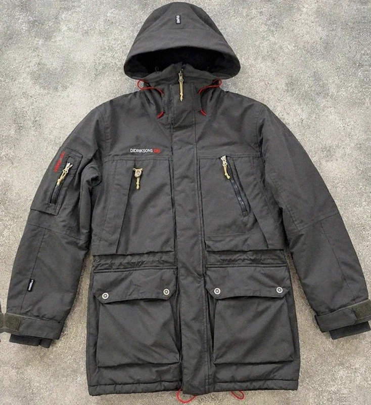 Parka Didriksons 1913 Dry5 S/M – veste technique outdoor grise à capuche