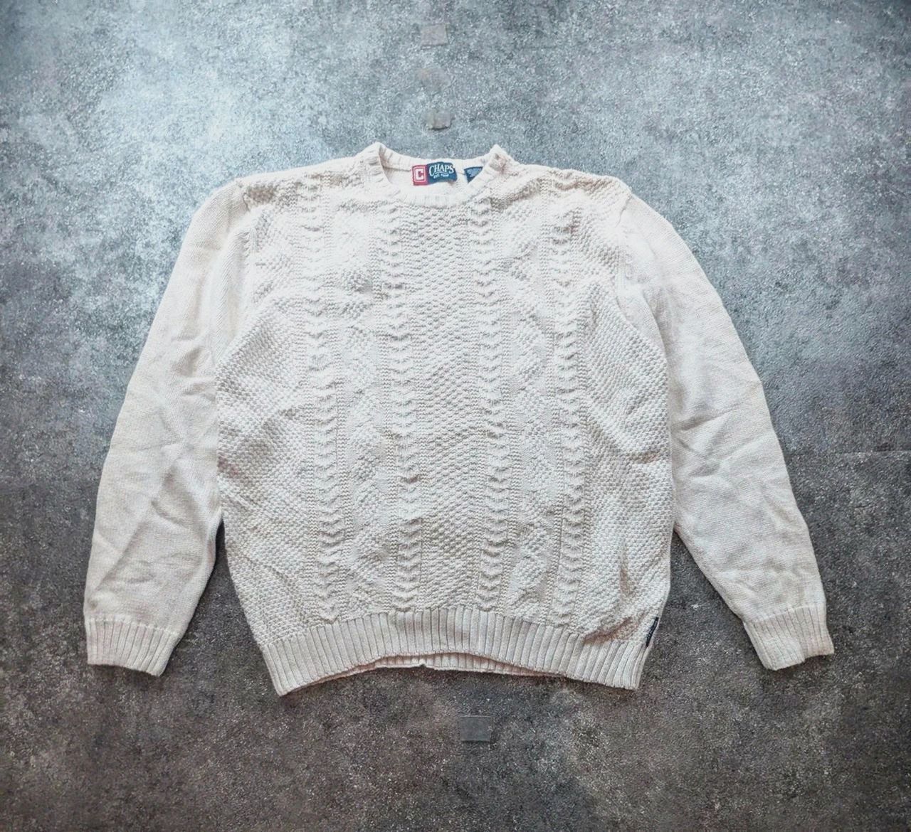 Pull Écru Vintage Chaps Torsadé Cable Knit Crewneck 100% Coton Preppy Taille L – CHAPS – taille L 2