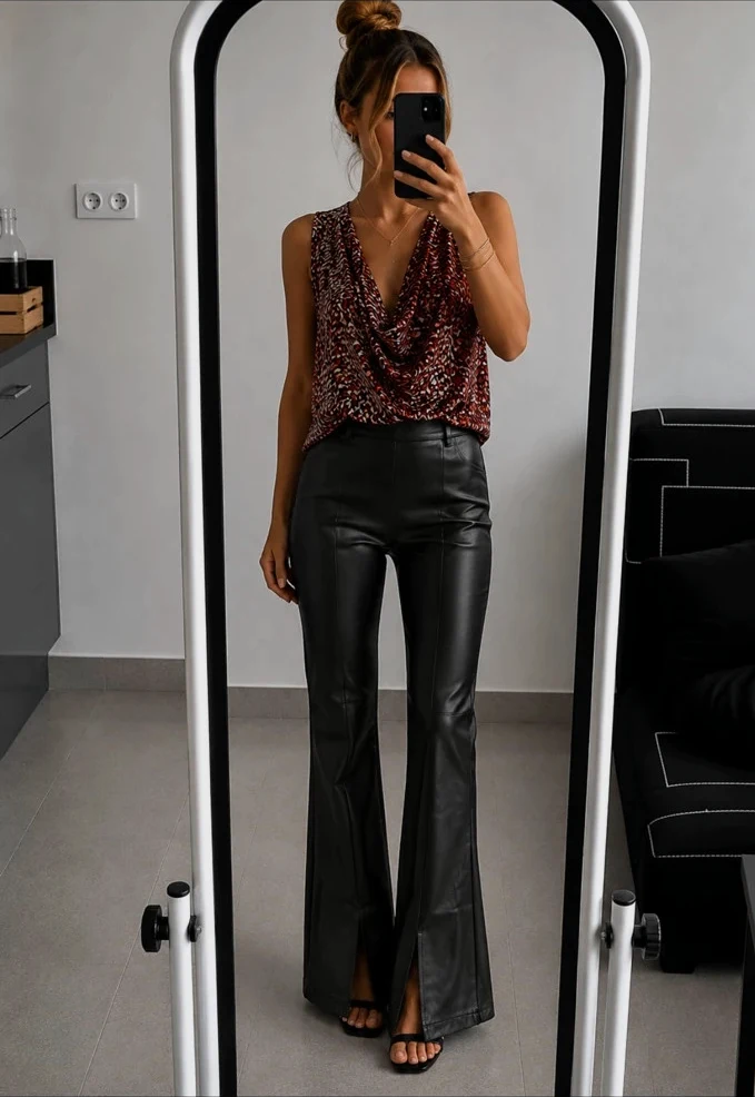 Pantalon flare simili cuir noir Only - T.L - Neuf