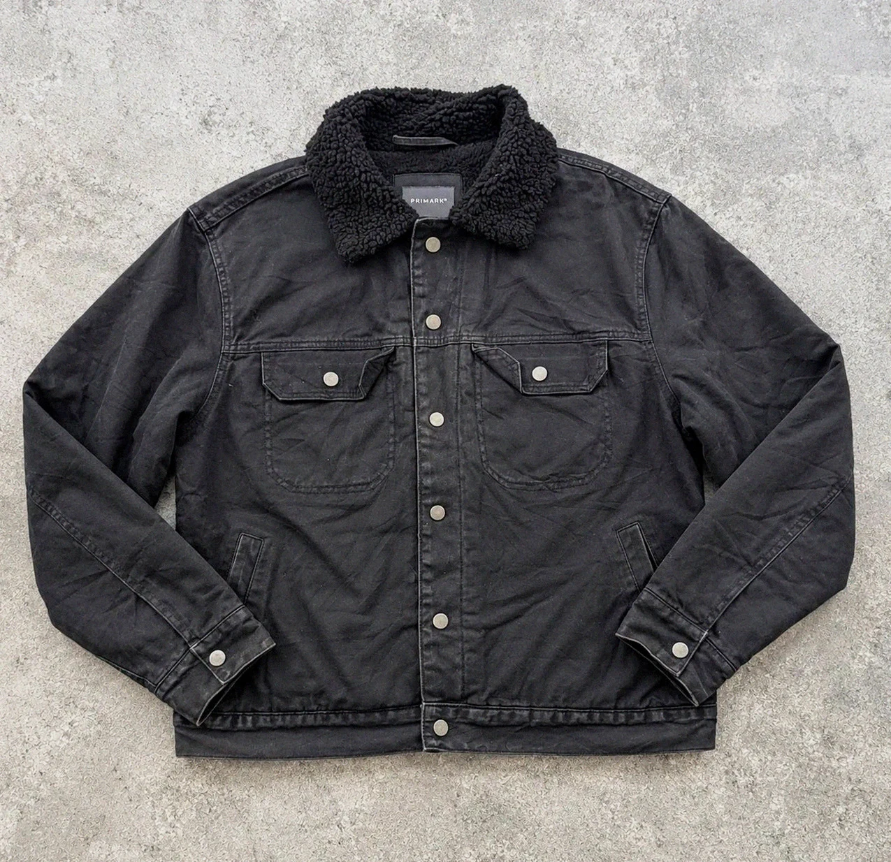 Veste workwear Primark XL L noire doublée sherpa – Trucker Jacket patinée