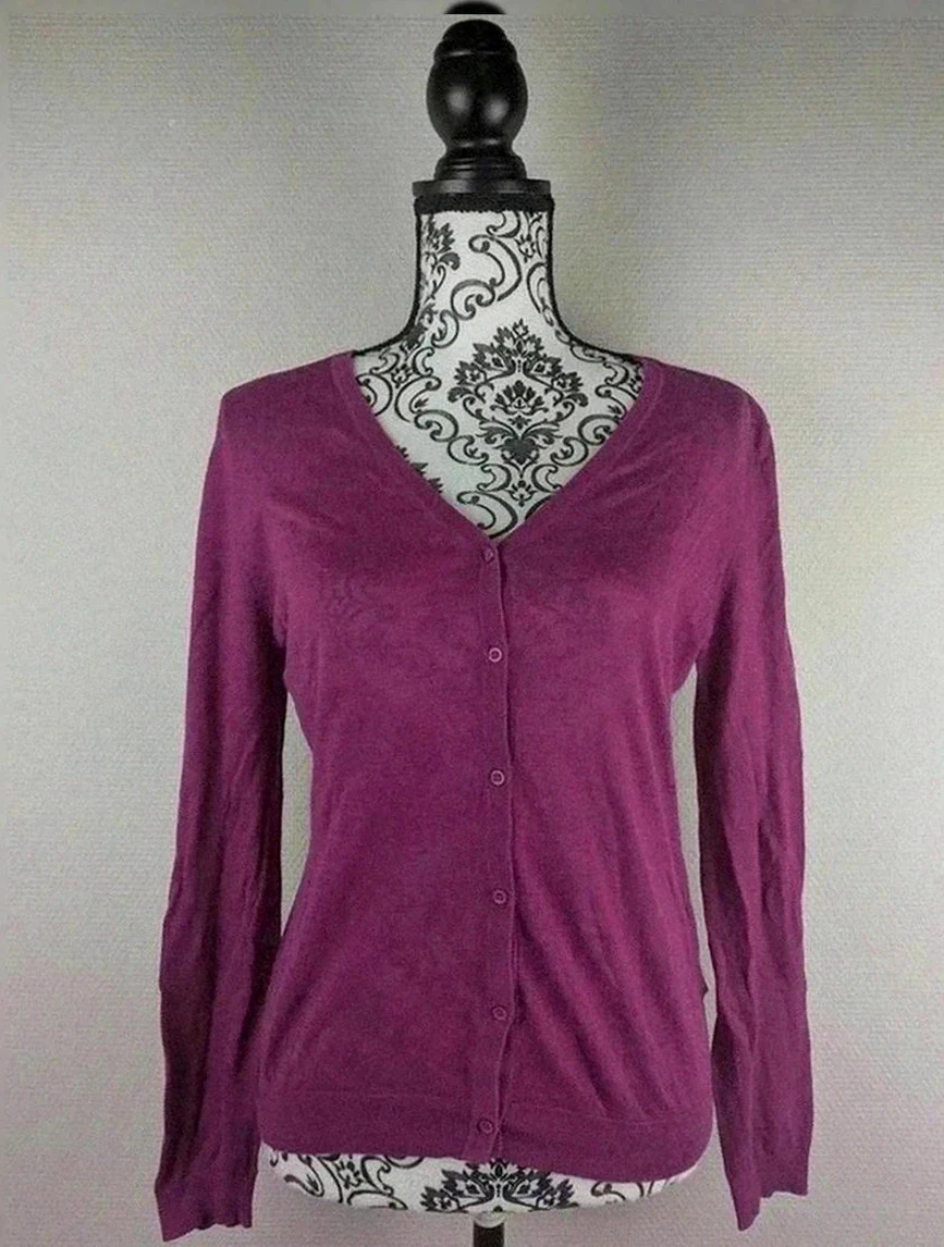 Gilet cardigan fin violet American Vintage 100 % coton fabrication Portugal taille S