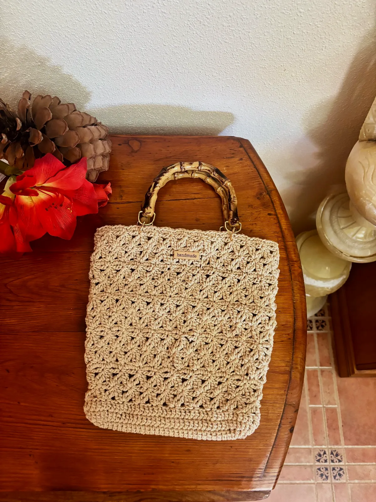 Bolso de mano artesanal de crochet – Mano – beige 3