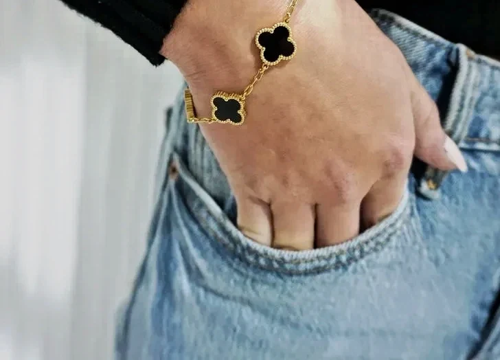 Bracelet trèfle or noir chaîne