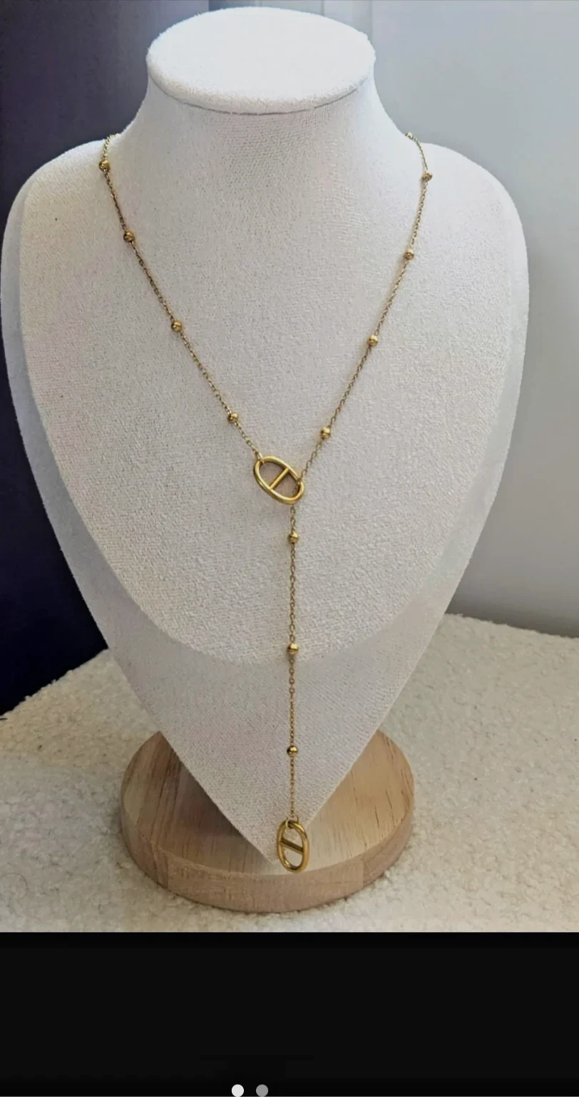 Collier Y maille marine acier inoxydable 