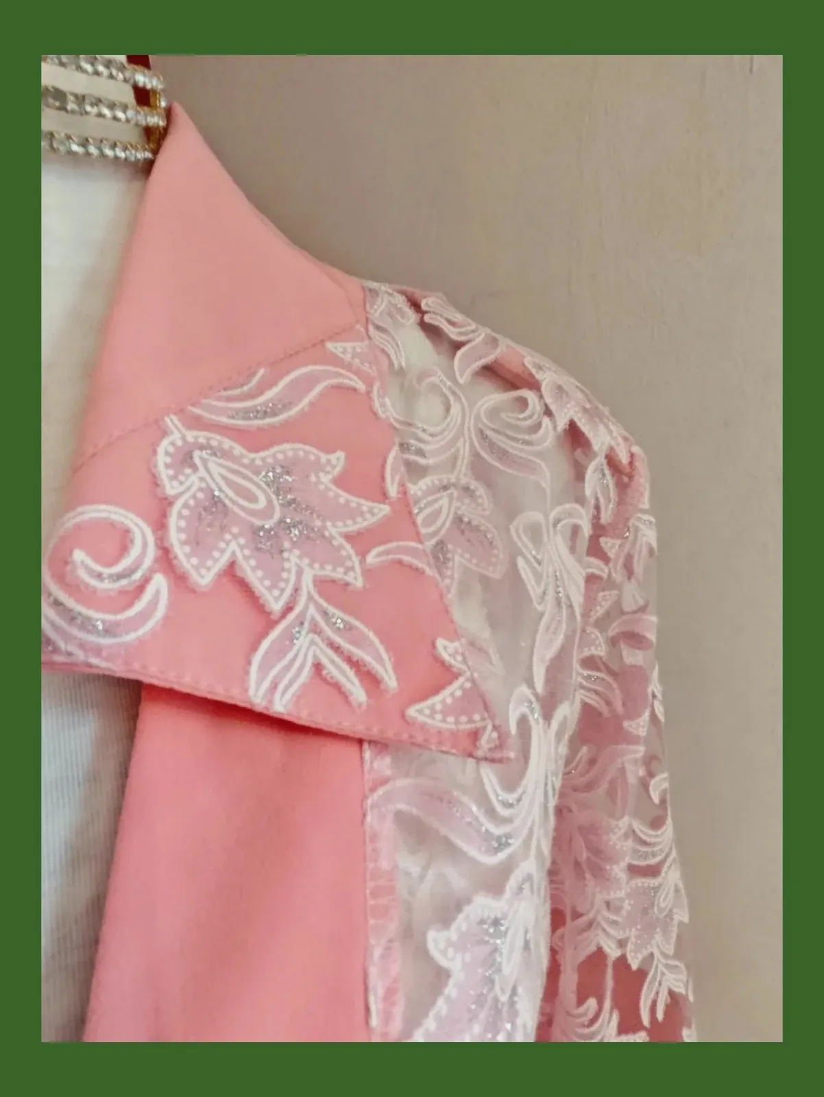 🌺 Elegante sobrecamisa de gasa transparente con flores rosa y brillos plateados – matex – taille 4XL / 48 / 20 3