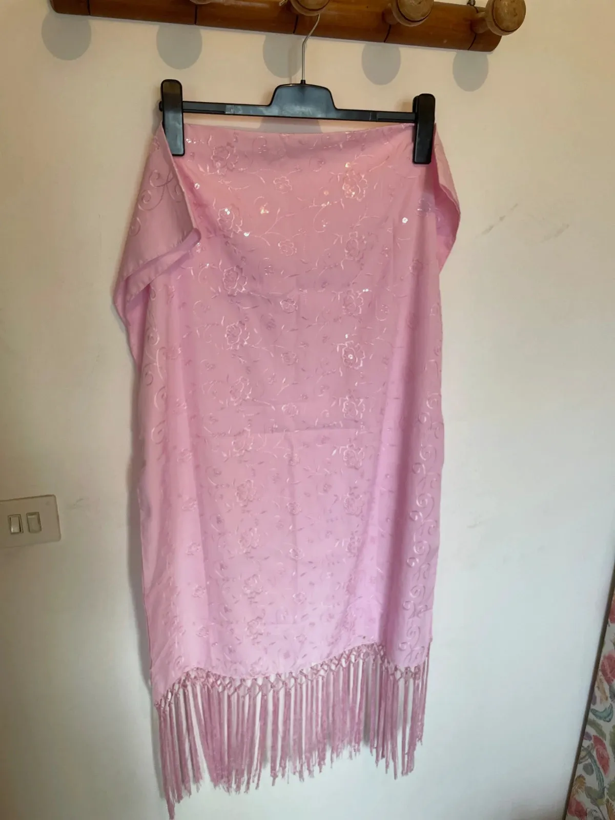 Chal rosa pastel fiesta - Lentejuelas y flecos - Talla única – Pastel 4