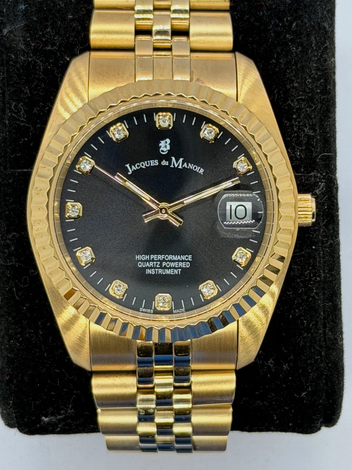 Montre Jacques du Manoir Swiss Made Dorée Cadran Noir & Strass
