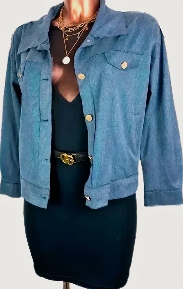 Veste courte bleue effet velours
