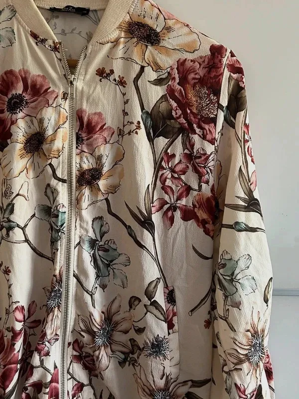 Veste bomber femme 38 légère fleurie zippée mi-saison – Quzu – taille M / 38 / 10 4