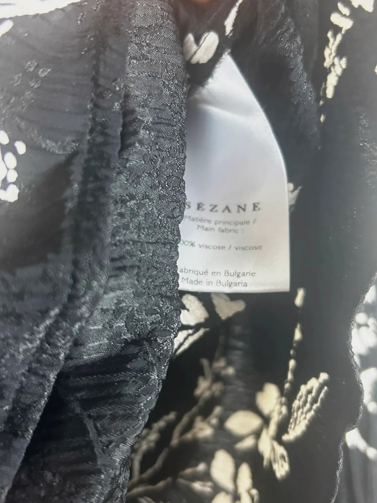 Sézane femme blouse Abélia taille 34 XS cache-cœur viscose jacquard floral noir écru – Sézane – taille XS / 34 / 6 5