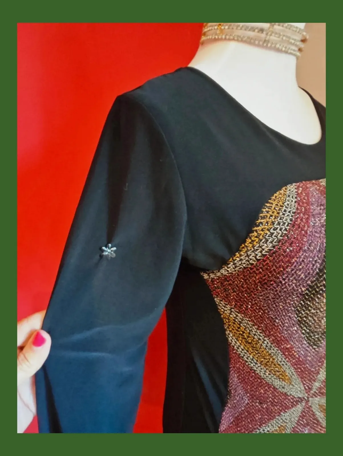 🌺Vestido negro con estampado con brillos de varios tonos en la parte delantera – Festa – taille M / 38 / 10 5