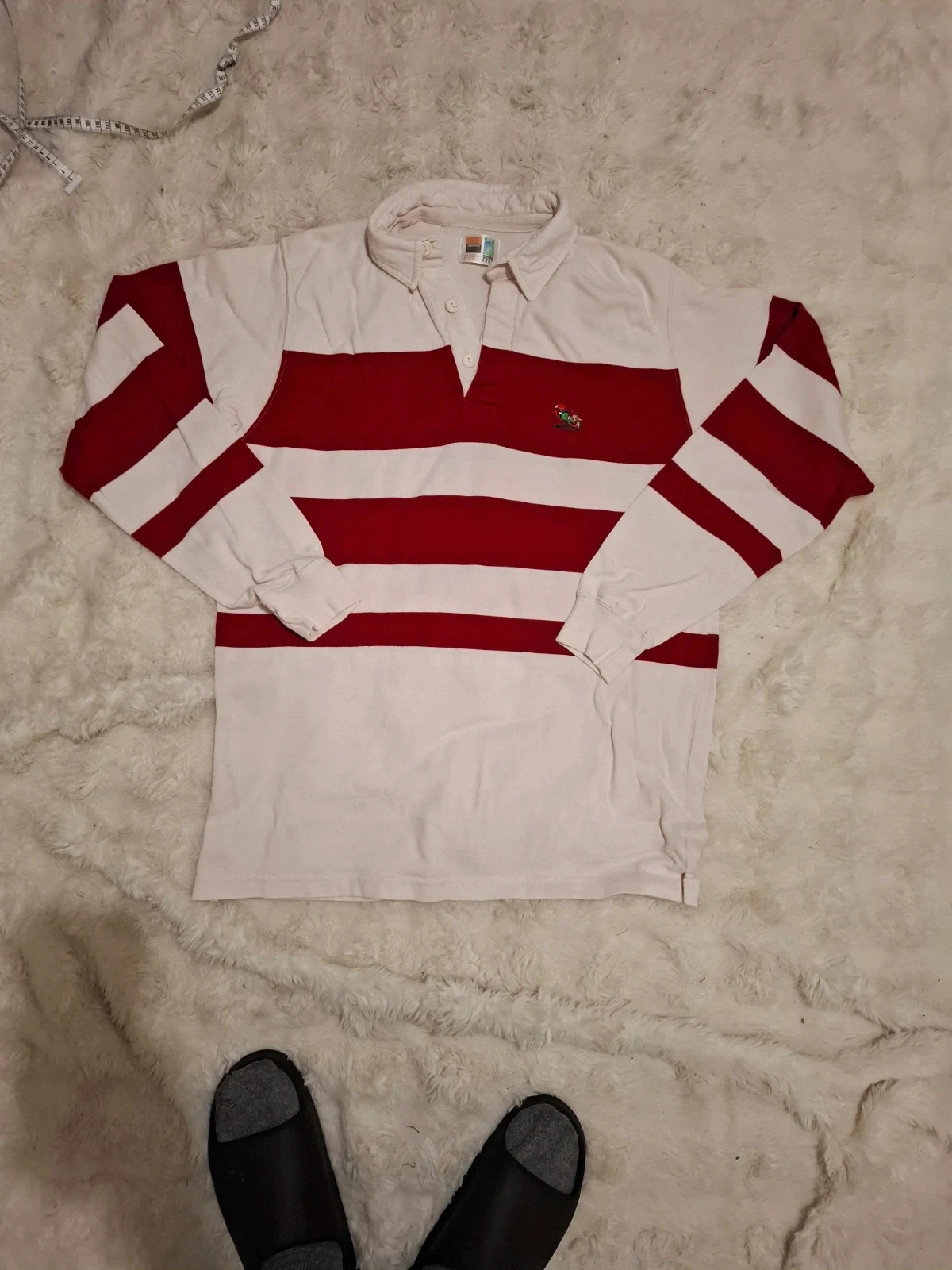 Maillot / Polo de rugby vintage officiel Coupe du Monde 1999 - Rayé blanc et rouge - Taille XL