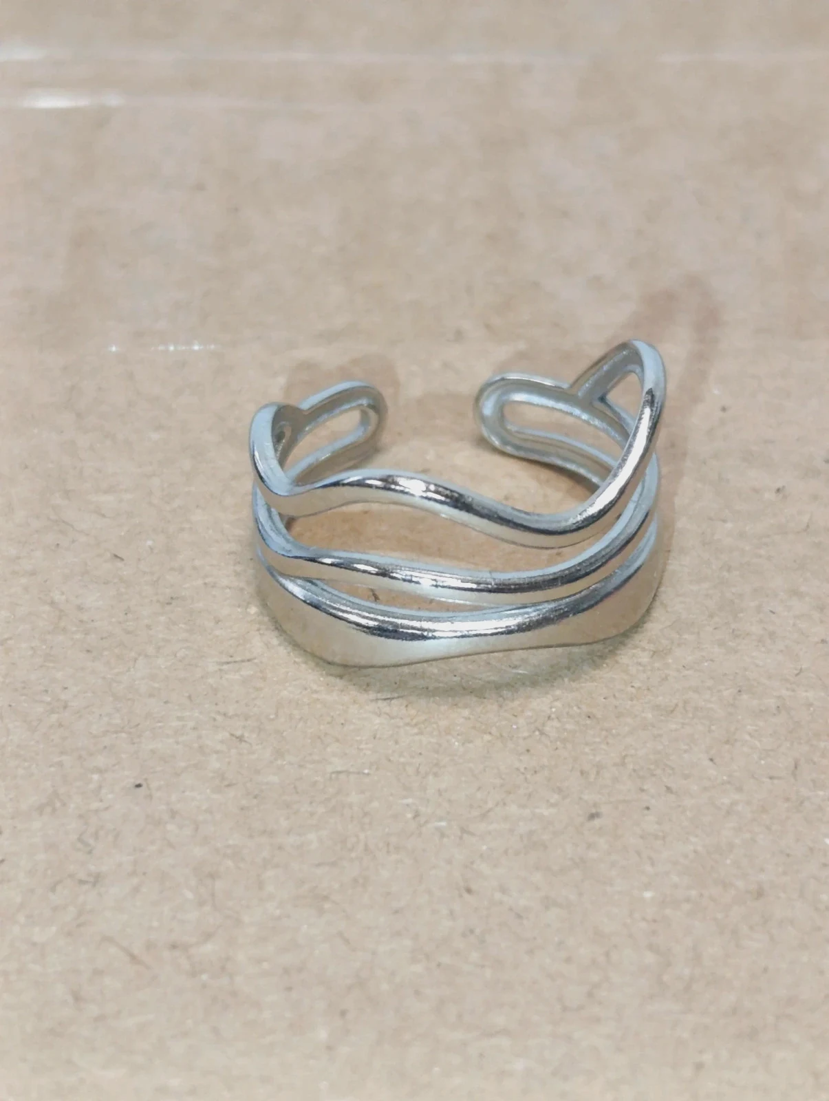 Anillo acero ajustable diseño tribanda talla 7