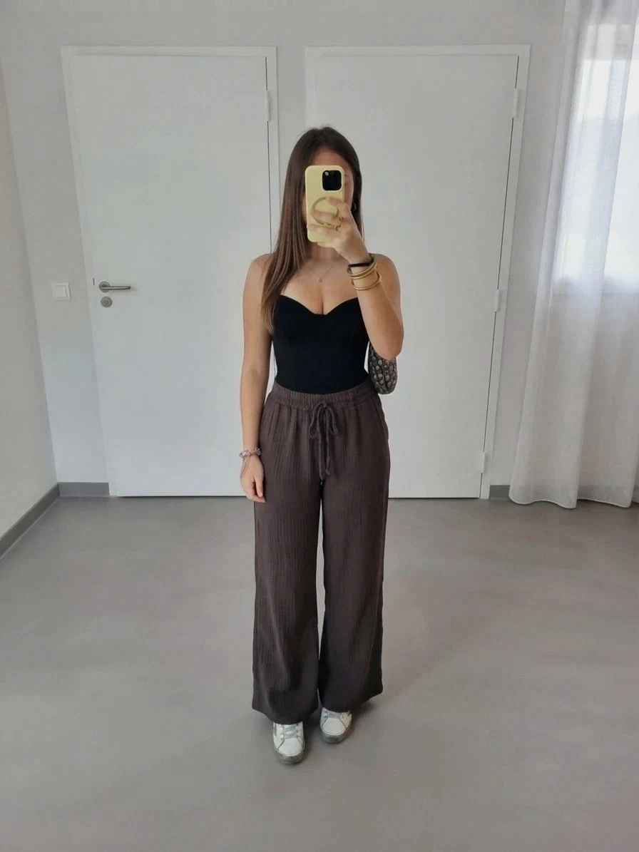 Pantalon large femme TU – Marron – Made in Italy – Très bon état – Coton / Wide leg – Tendance – taille Taille unique