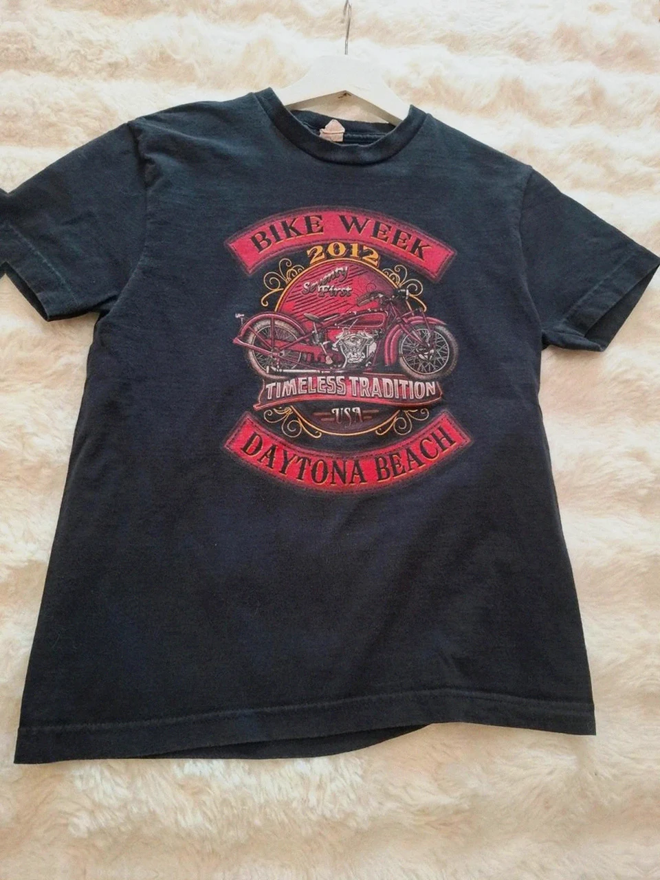 T-shirt Vintage Biker "Bike Week 2012 Daytona Beach" - Noir - Cintrée / Femme - Taille S