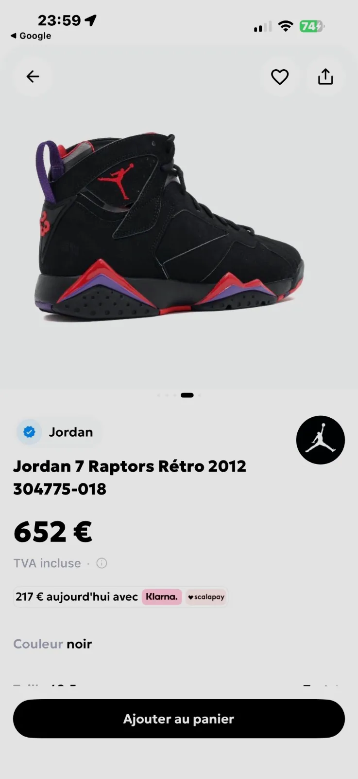 Baskets Air Jordan 7 Retro Raptors Noires – Jordan – taille EU 43 5