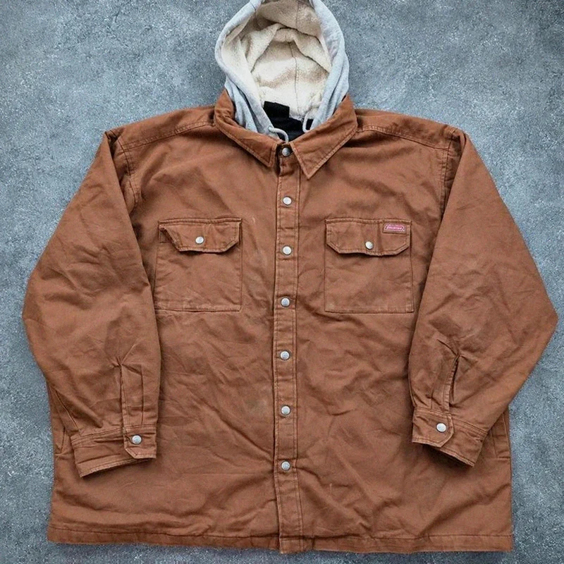 Dickies veste workwear vintage marron canvas doublée capuche XXL oversize