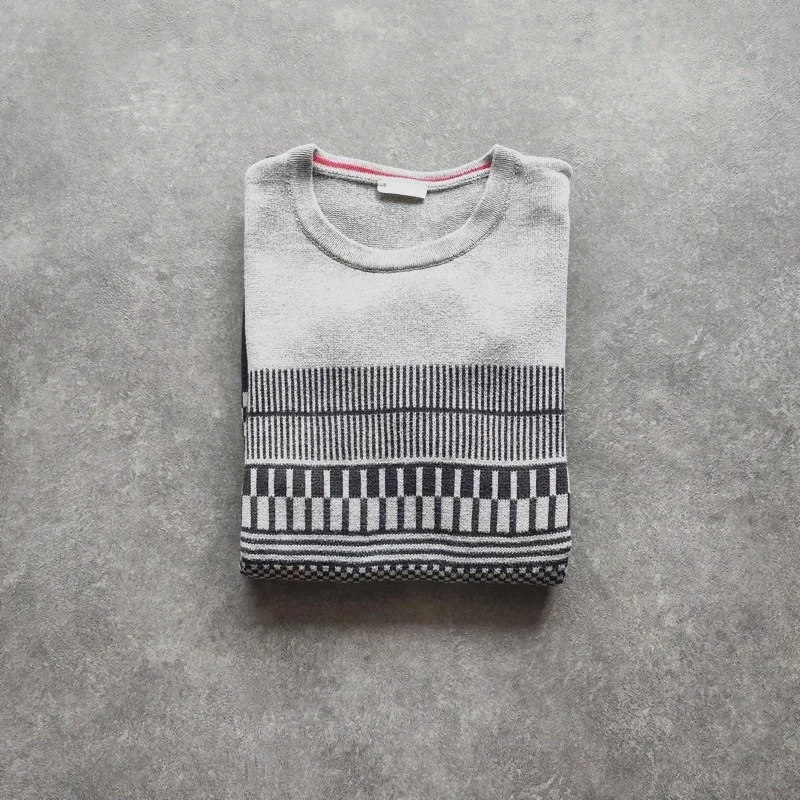 Pull Oxbow homme M gris motif géométrique col rond maille
