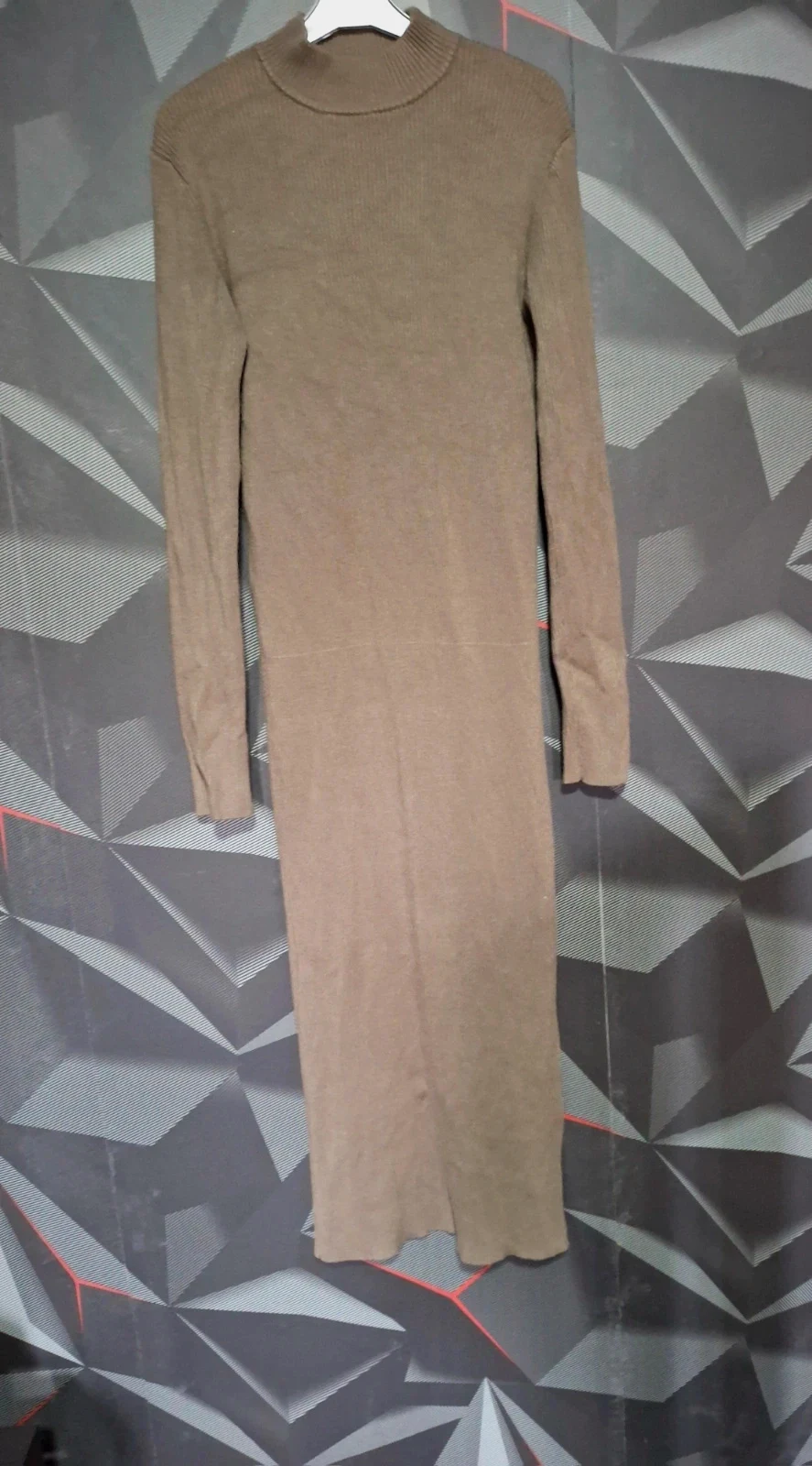 Robe Pull Longue en Maille Côtelée BZB Beige / Taupe Taille M