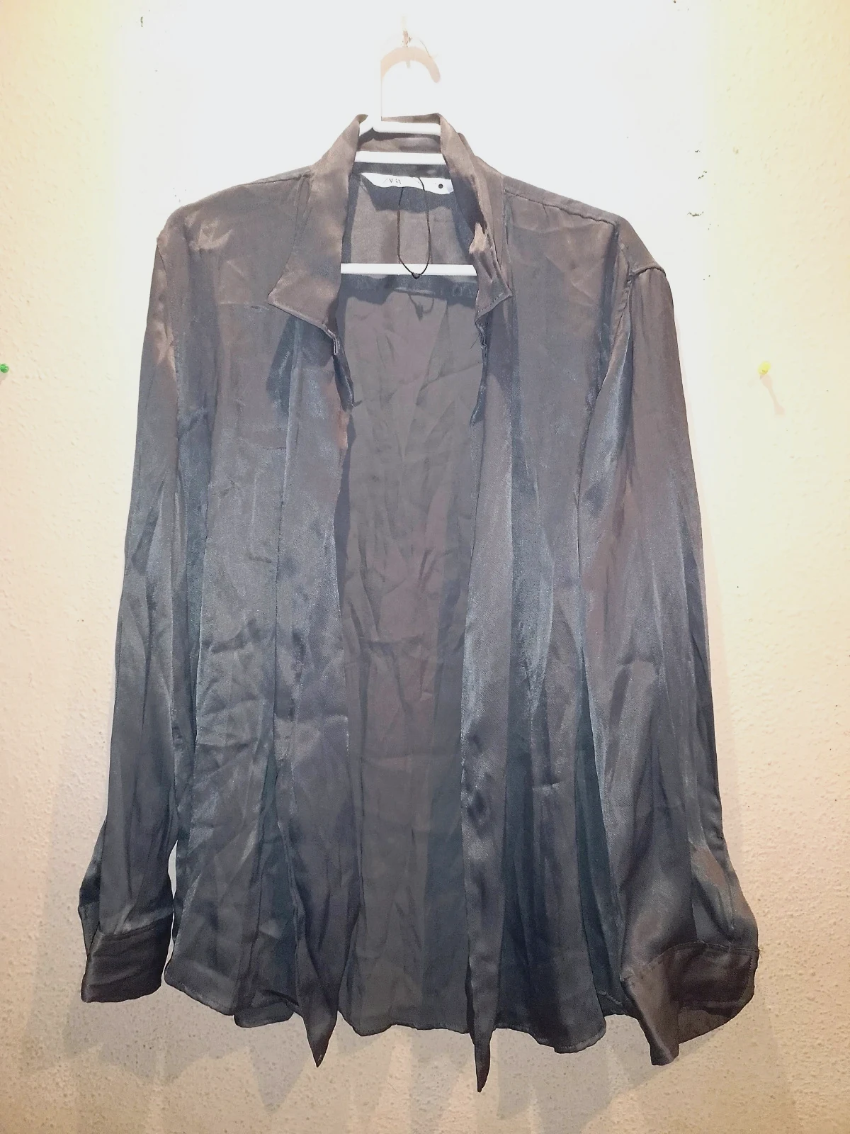 Dark grey satin open-front shirt Zara size L – Zara – taille L / 40 / 12
