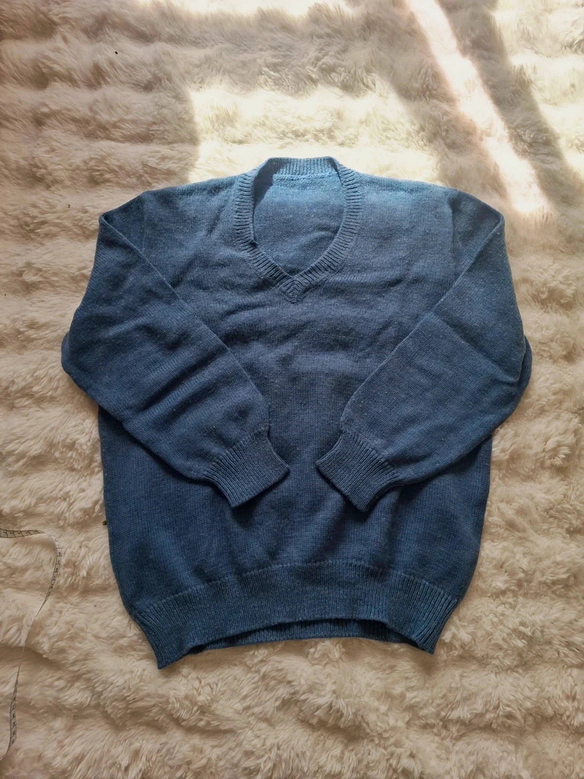Pull Rétro Vintage Années 80-90 / Pull-over Maille Col V Bleu Chiné T.L / L