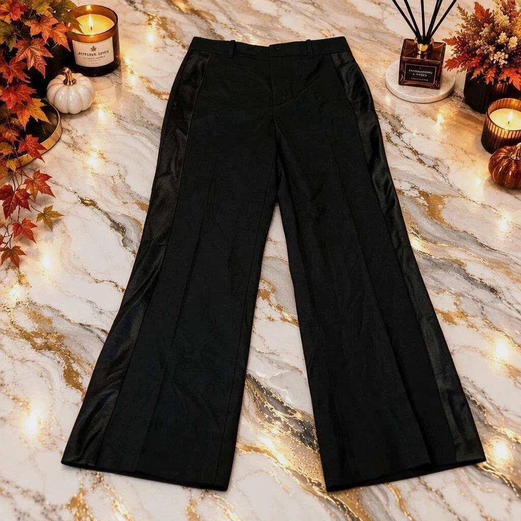 Pantalon Zara noir femme – Taille M – Coupe évasée détails satinés