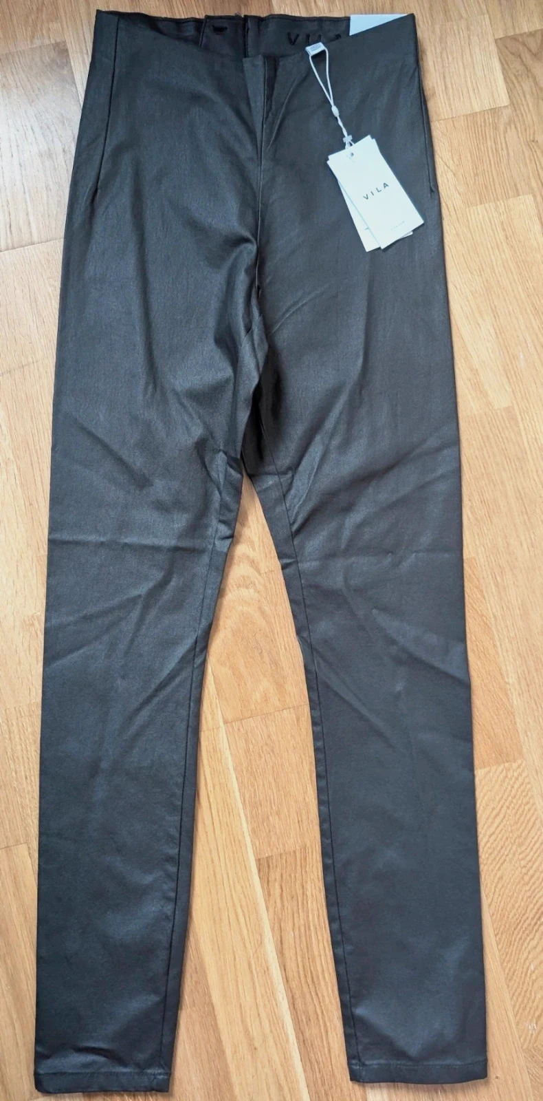 New Vila Vicommit Black Coated Leggings Trousers Size 12 / M NOOS