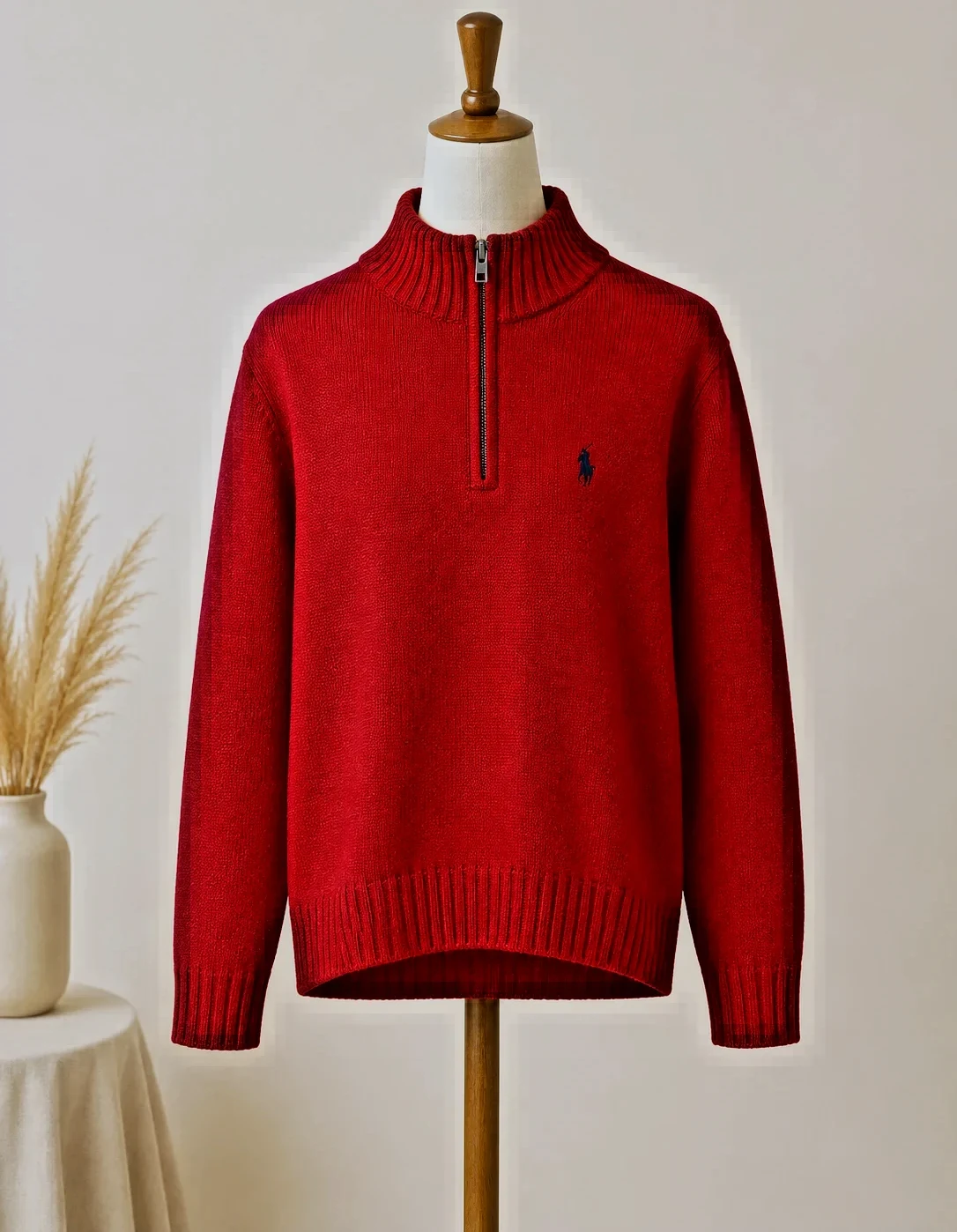 Pull Ralph Lauren rouge demi-zip taille M 100% coton