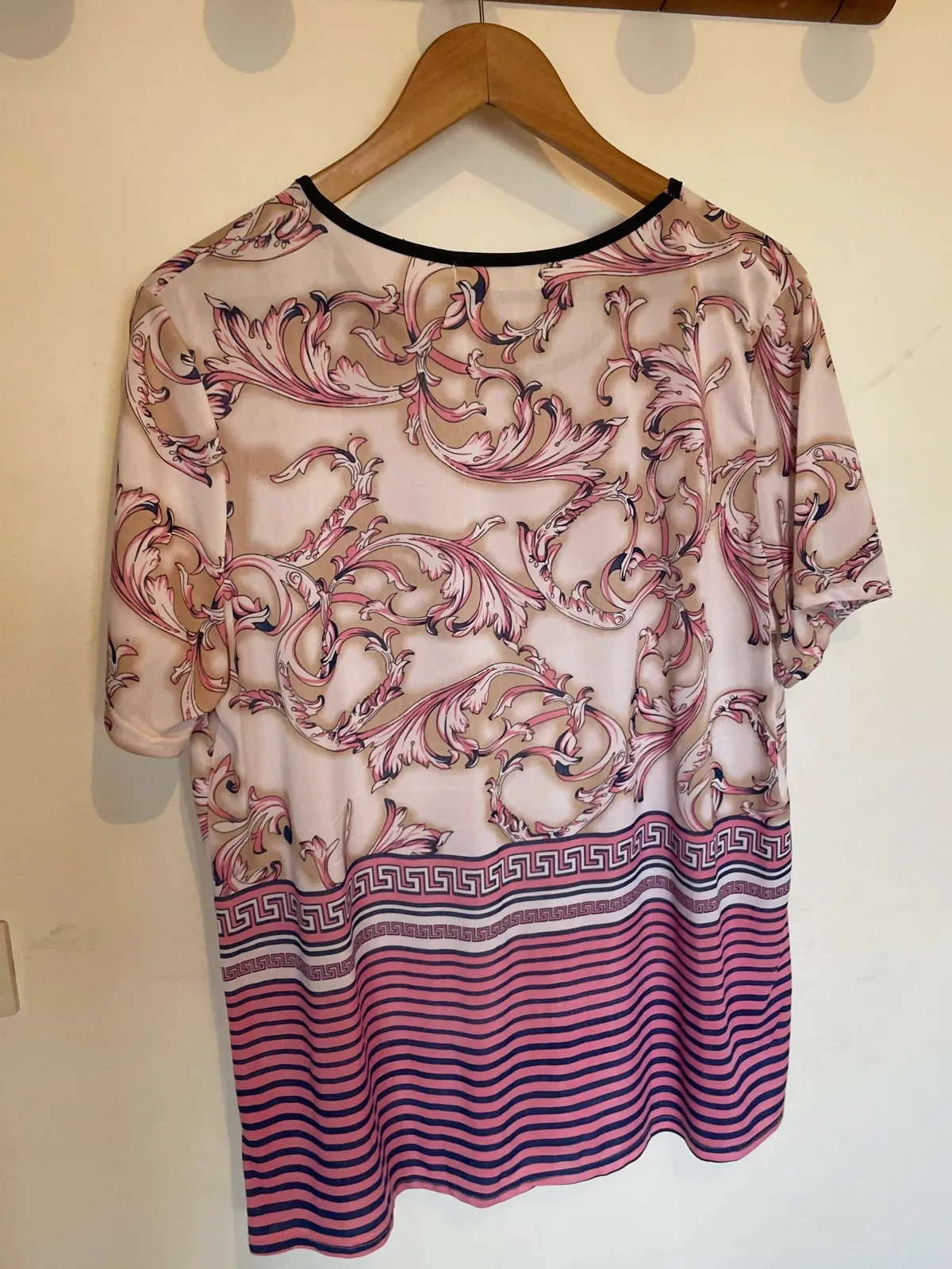 Blusa fluida estampado barroco rosa y azul - Talla XL – Bipai – taille XL / 42 / 14 4