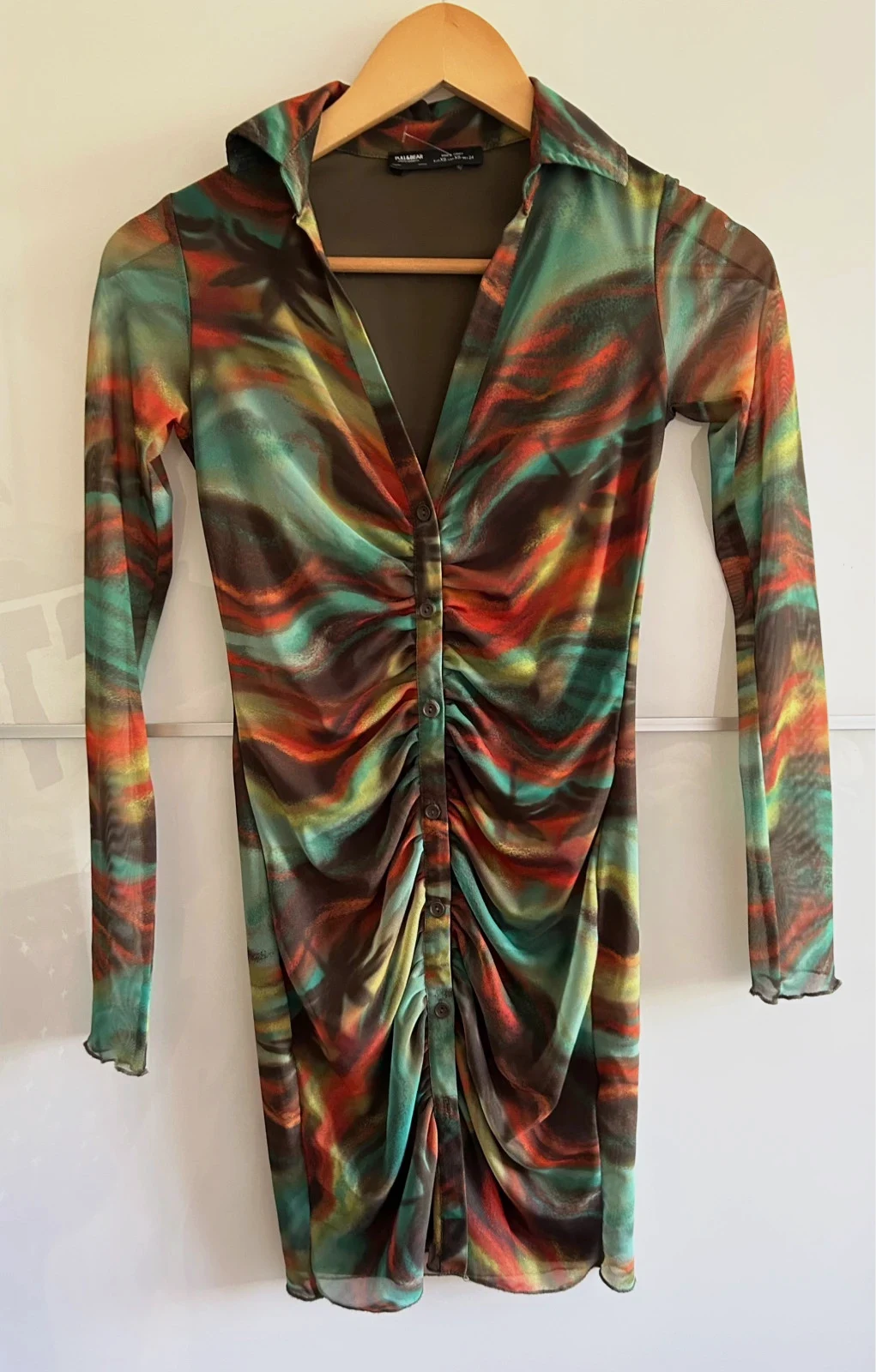 Robe Pull&Bear XS-S résille froncée Y2K multicolore