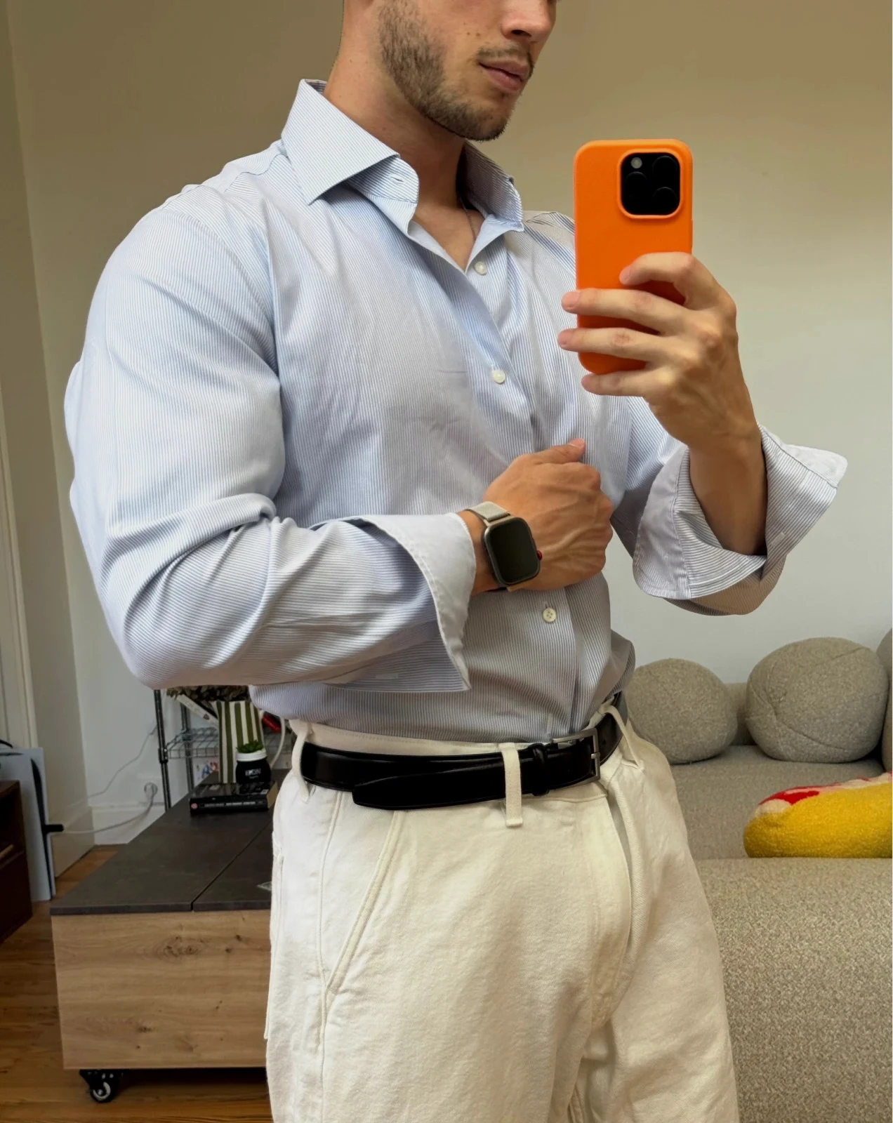 Chemise Uniqlo rayé super non-iron slim fit bleu et blanche taille M