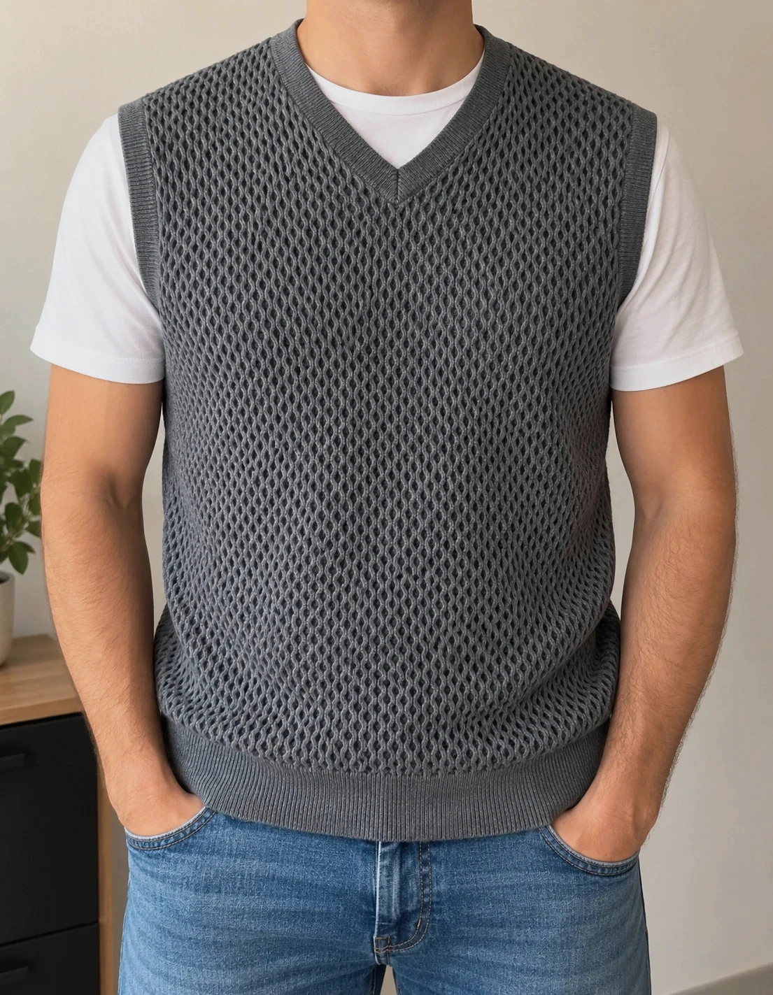 Gilet sans manches IZOD gris à motif Taille L