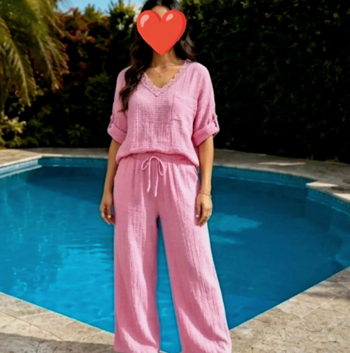 Ensemble 2 pièces Tendance TU – Rose – Neuf étiquette – Dentelle / Bohème / Été – Tendance – taille Taille unique