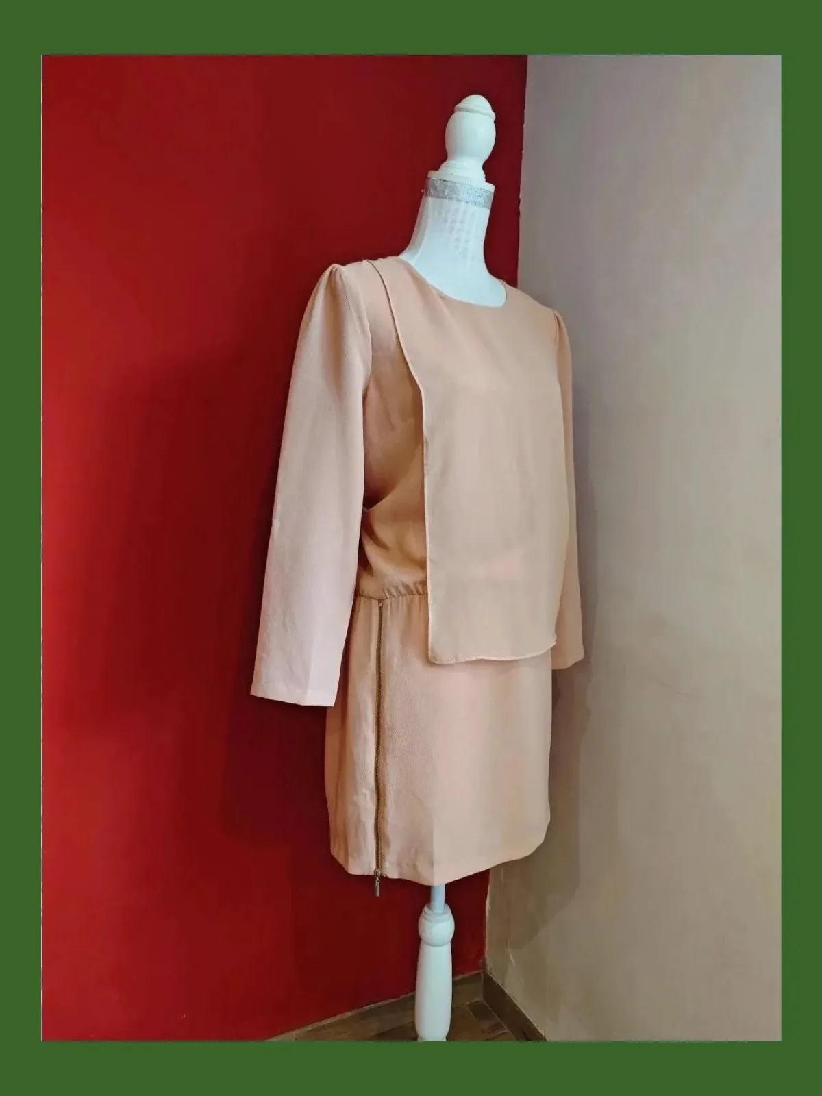 🌺 Vestido tono naranja pastel con volante de gasa delante y cremallera lateral en falda – MD WOMAN – taille L / 40 / 12 3