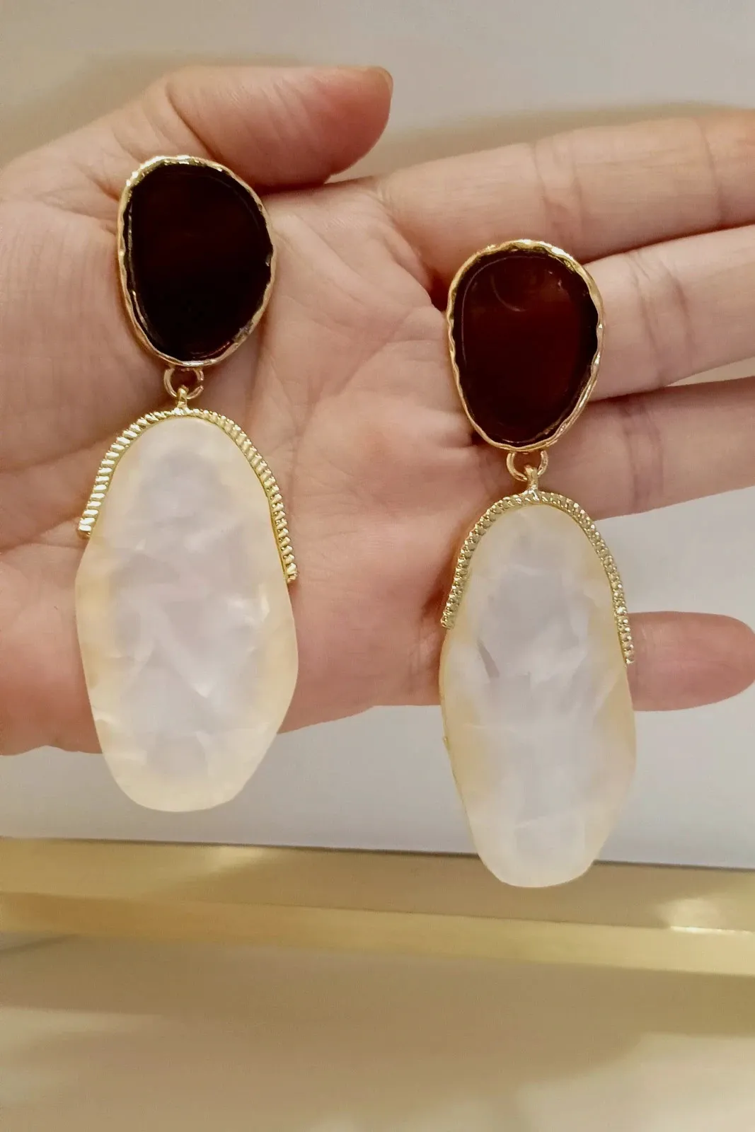 Pendientes 8cm marrón y nácar dorados - Boucles/Orecchini 2