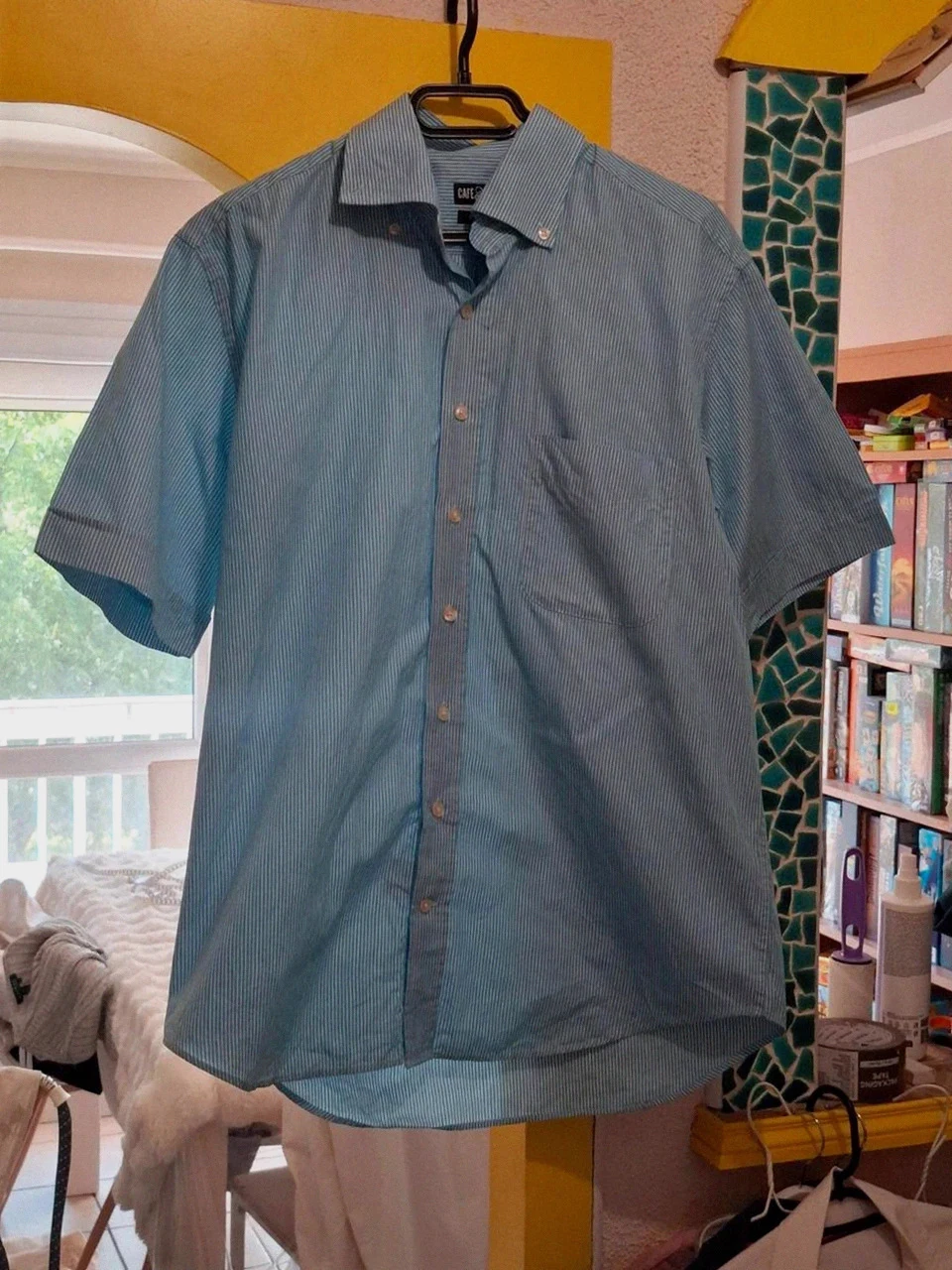 Chemise bleue et blanche rayée Cafè Coton manches courtes - Taille L (Exclusive)