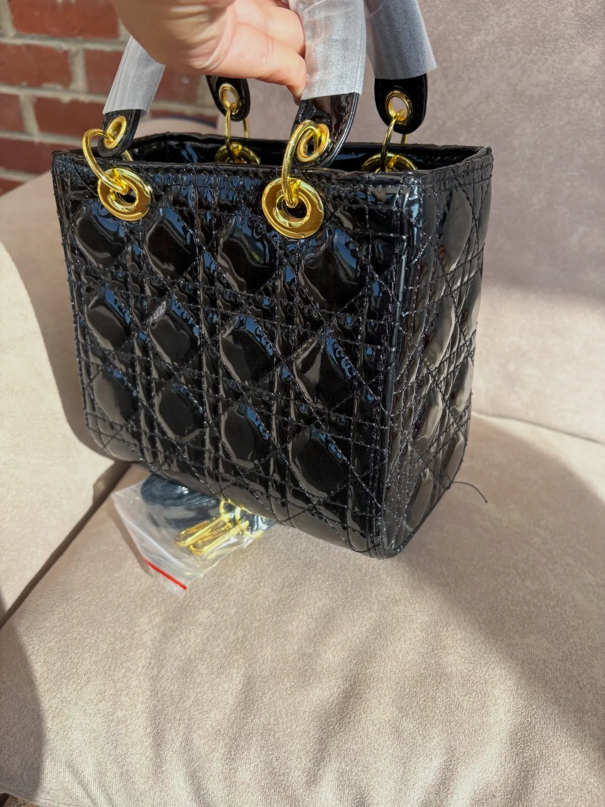 Sac Lady Dior noir vernis chaînes dorées – Dior – noir – taille Taille unique 3