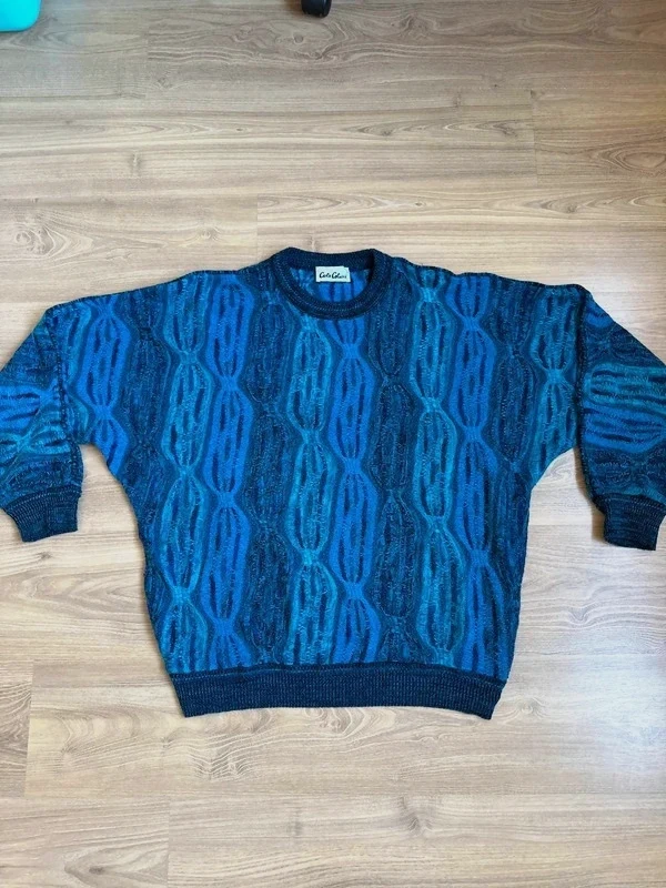 Vintage Carlo Colucci 3D-Strick Pullover | Gr. 52 (L) | Blau-Nuancen 🔹