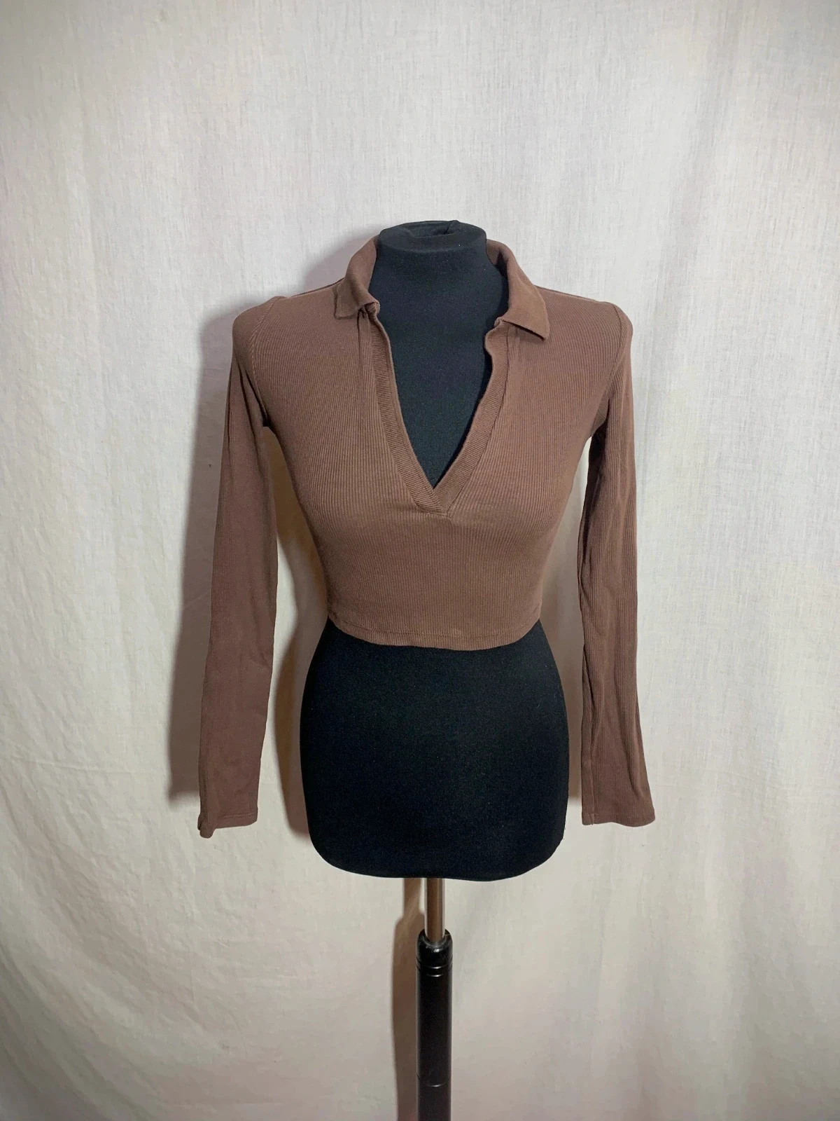 Top de Manga Larga y Cuello de Polo Marrón | Brown Long-Sleeved Polo Neck Top | Zara – Zara – taille S / 36 / 8