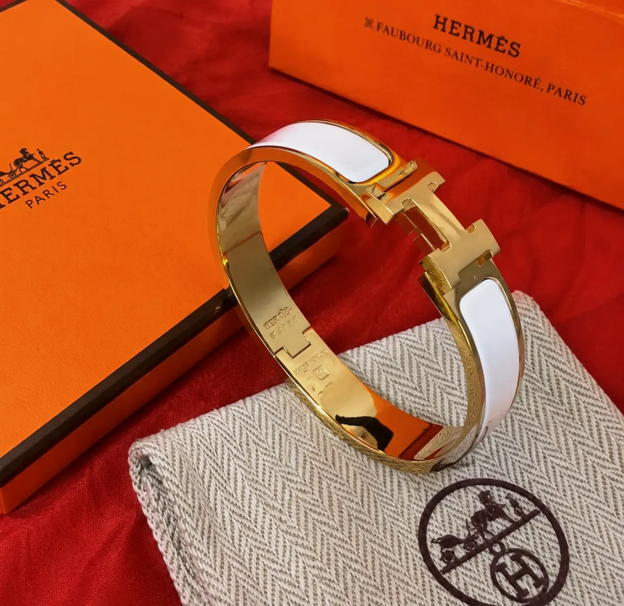 Hermès Bracelet Jonc Email Or Blanc – Hermès – or blanc – taille Taille unique 3