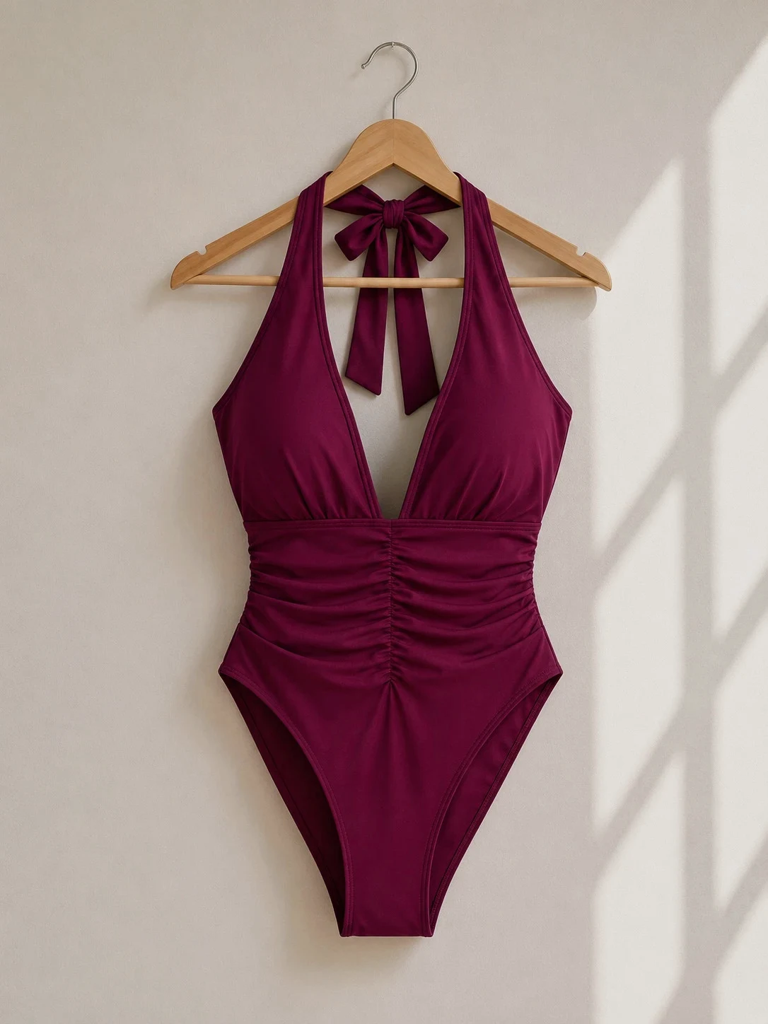 Maillot de bain 1 pièce bordeaux froncé – Taille XL