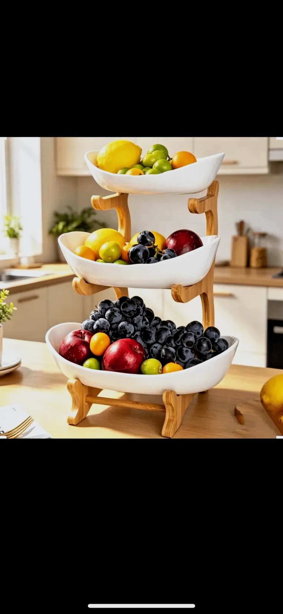 Corbeille à fruits 3 étages céramique et bambou