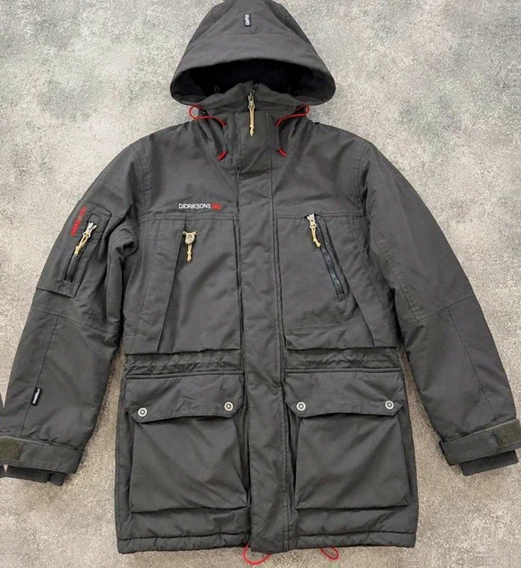 Parka Didriksons 1913 Dry5 S/M – veste technique outdoor grise à capuche – Didriksons – taille S