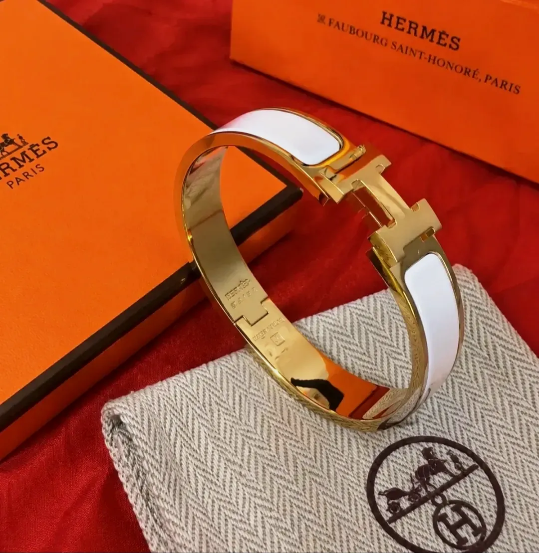 Bracelet Hermès Clic-Clac email or blanc – Hermès – blanc et or – taille Taille unique 2