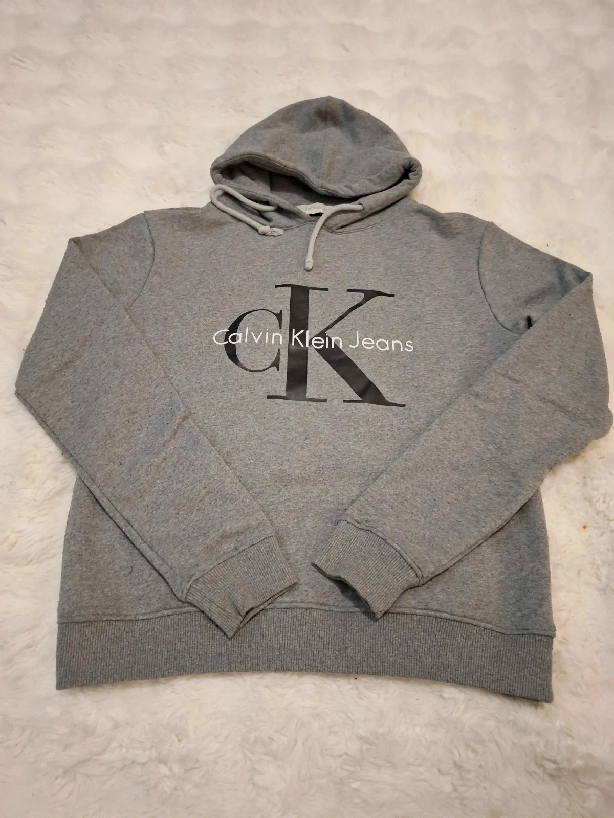 Sweat à Capuche / Hoodie Gris Chiné "Calvin Klein Jeans" Grand Logo T.S / S