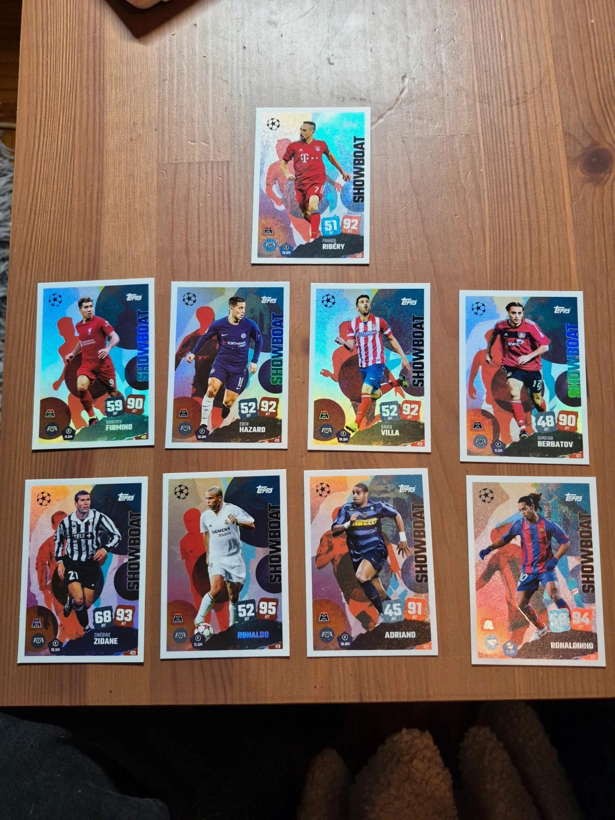 Lot de 9 cartes match attax showboat